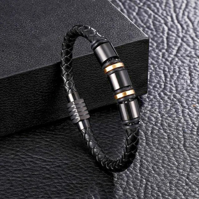Pulsera clásica de cuero multicapa tejida a mano