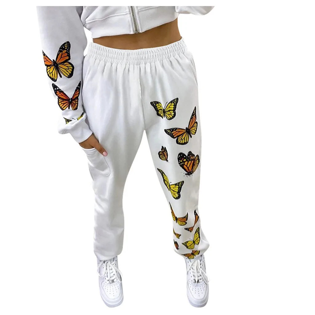 Pantalones holgados de talle alto y gran tamaño con estampado de mariposas