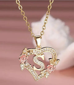 Fashion Hollowed-out Love Heart Flowers Letter Necklace