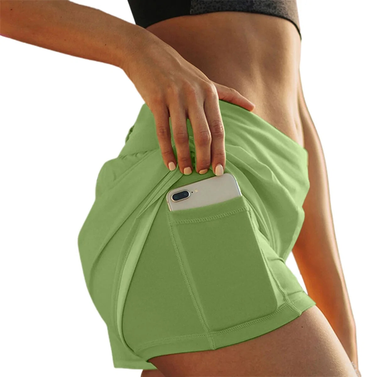 Pantalones cortos de running de cintura alta y doble capa para mujer