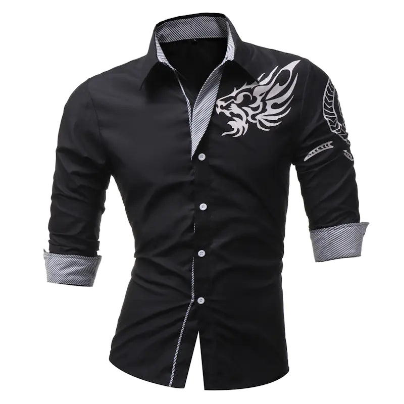 Camisa de vestir de manga larga para hombre con dragones