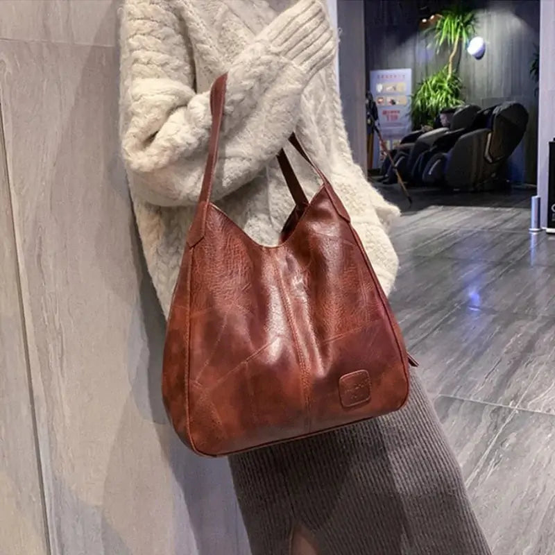 Bolso de mano vintage de piel sintética para mujer