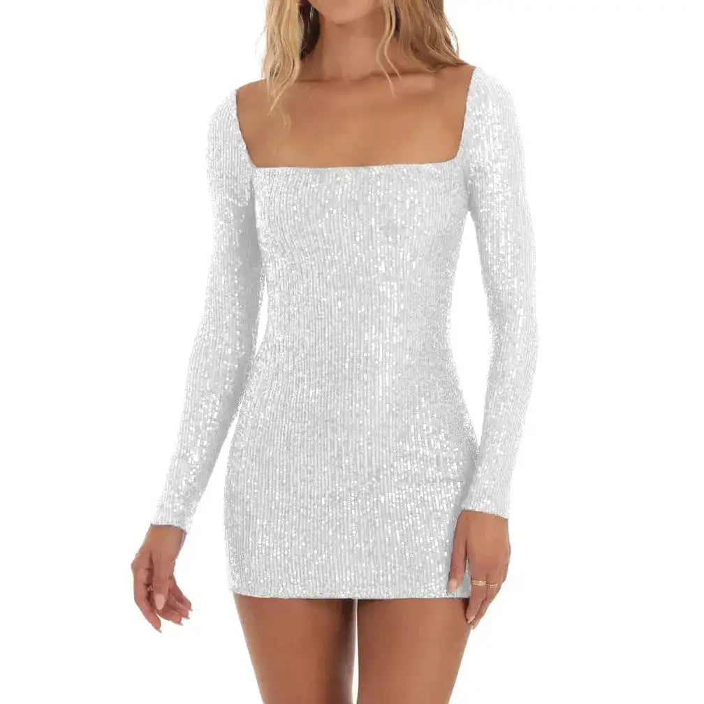 Minivestido de manga larga con lentejuelas