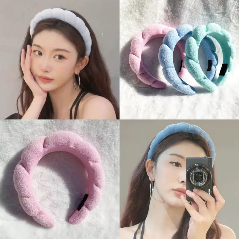 Diadema de tela de rizo con burbujas de maquillaje de spa