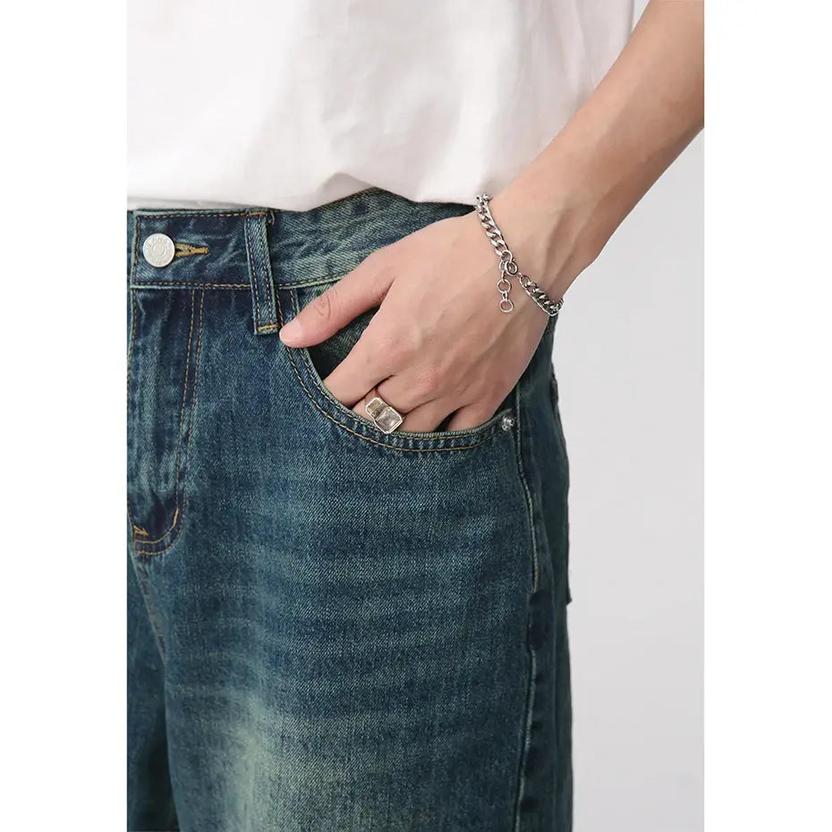 Pantalones cortos de mezclilla azules vintage para hombre, casuales y holgados