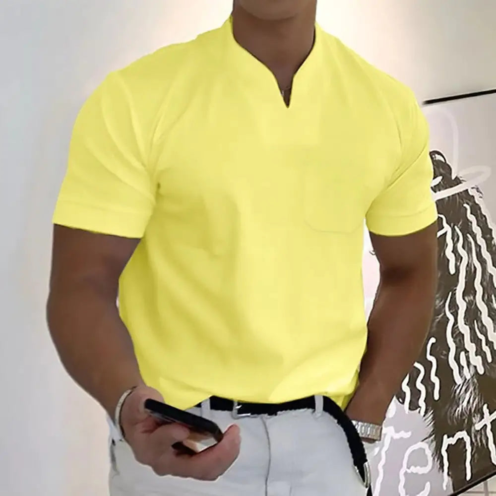 Camisa informal de verano con cuello en V y manga corta para hombre