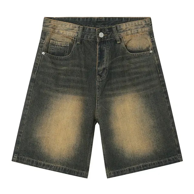 Pantalones cortos de mezclilla azules vintage para hombre, casuales y holgados