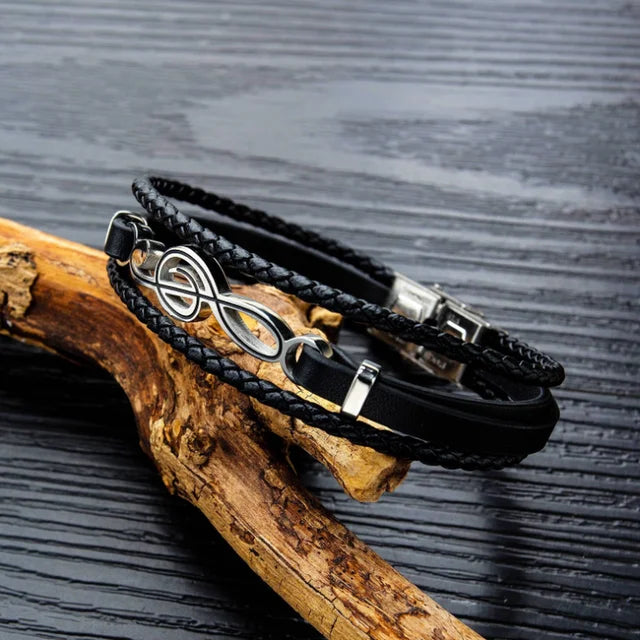 Pulsera clásica de cuero multicapa tejida a mano