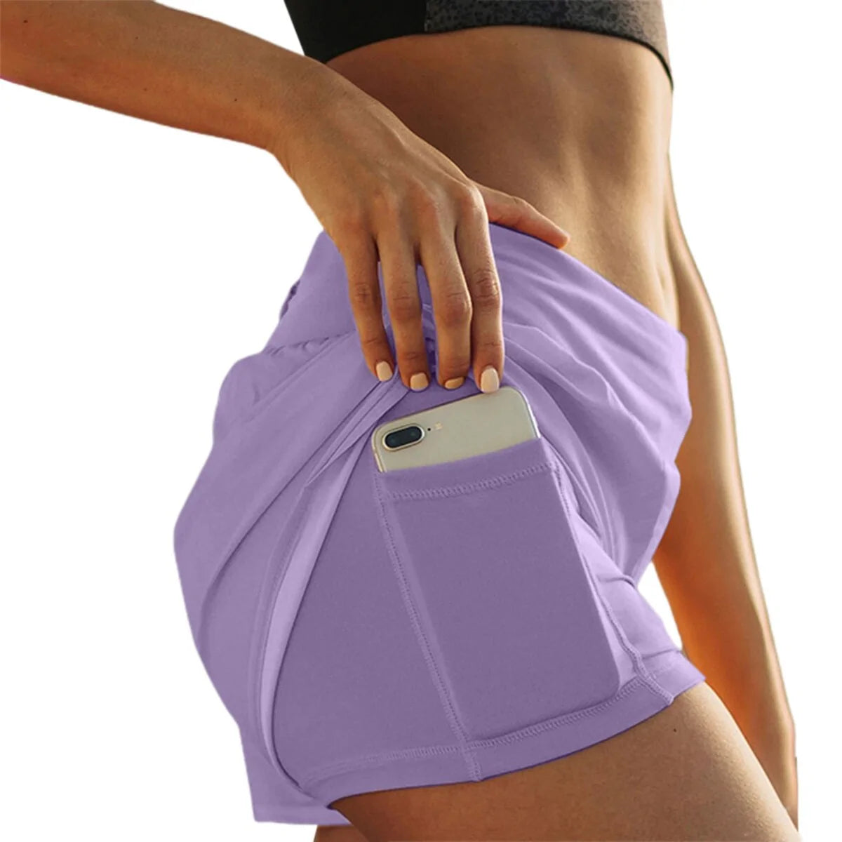 Pantalones cortos de running de cintura alta y doble capa para mujer