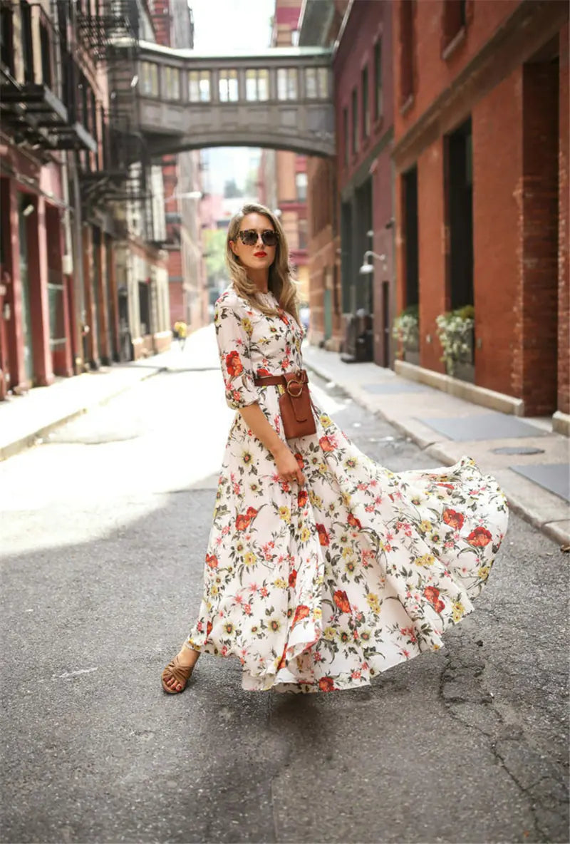 Vestido largo boho chic con estampado floral