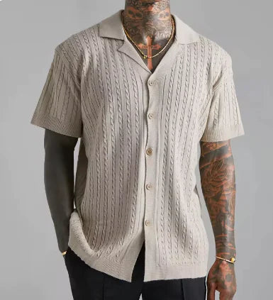 Camiseta de punto con botones y manga corta para hombre