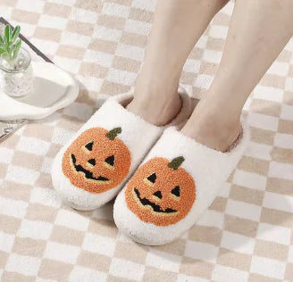Pantuflas antideslizantes con forma de calabaza y farolillo espeluznante para Halloween