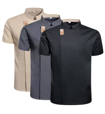 Chaqueta de chef negra de manga corta, uniforme de cocina