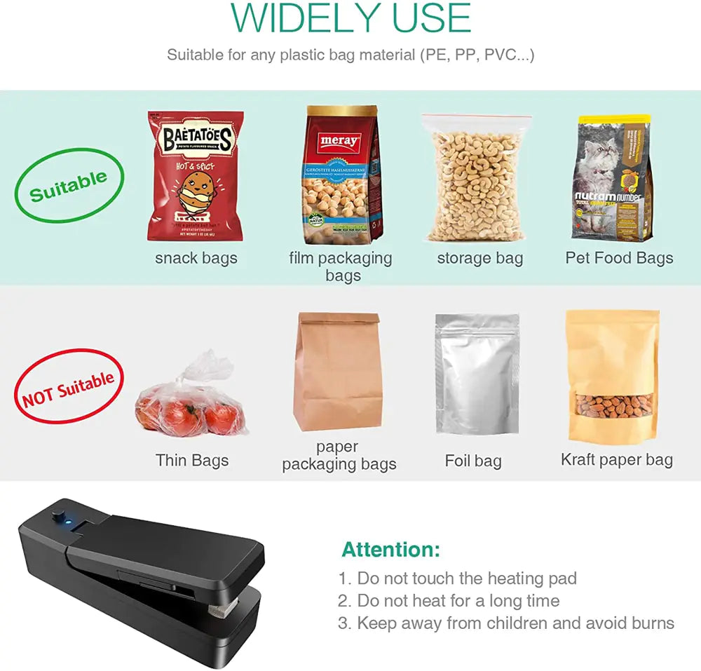 Sellador de bolsas al vacío portátil