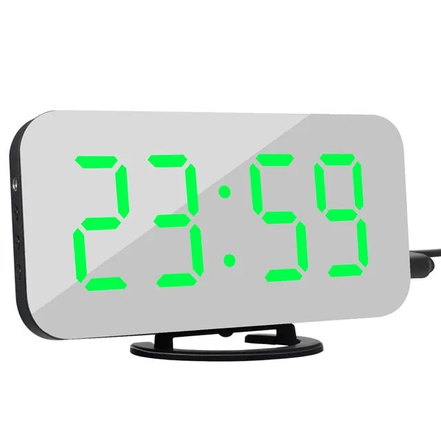 Reloj despertador digital con pantalla LED y 2 puertos de salida USB