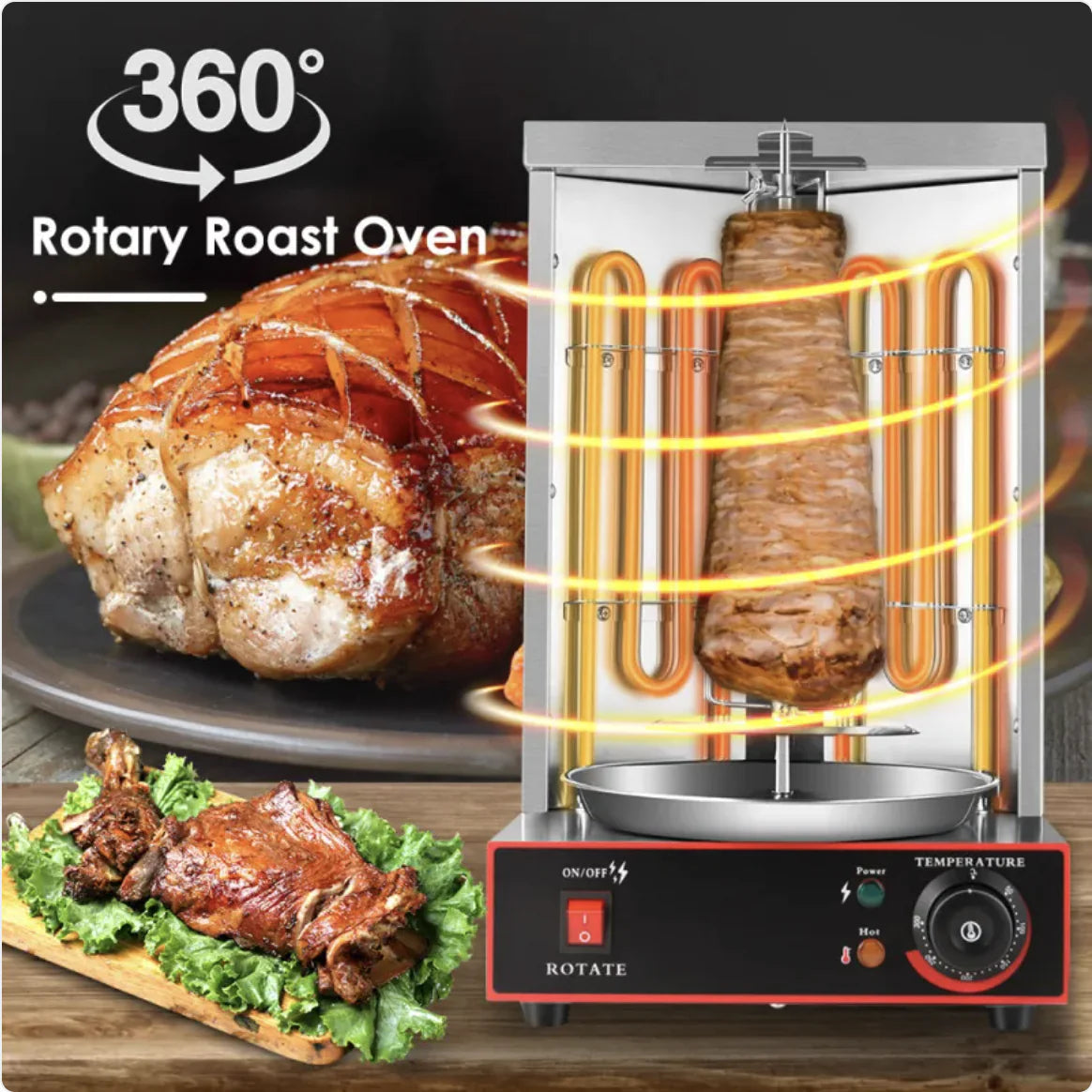 Parrilla de barbacoa eléctrica comercial rotativa