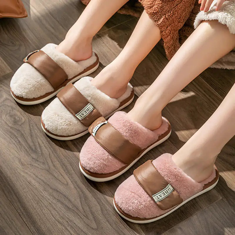 Pantuflas de terciopelo para interiores de otoño e invierno, cálidas, de algodón, para dormitorio de pareja
