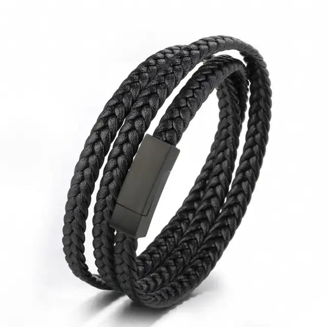 Pulsera clásica de cuero multicapa tejida a mano