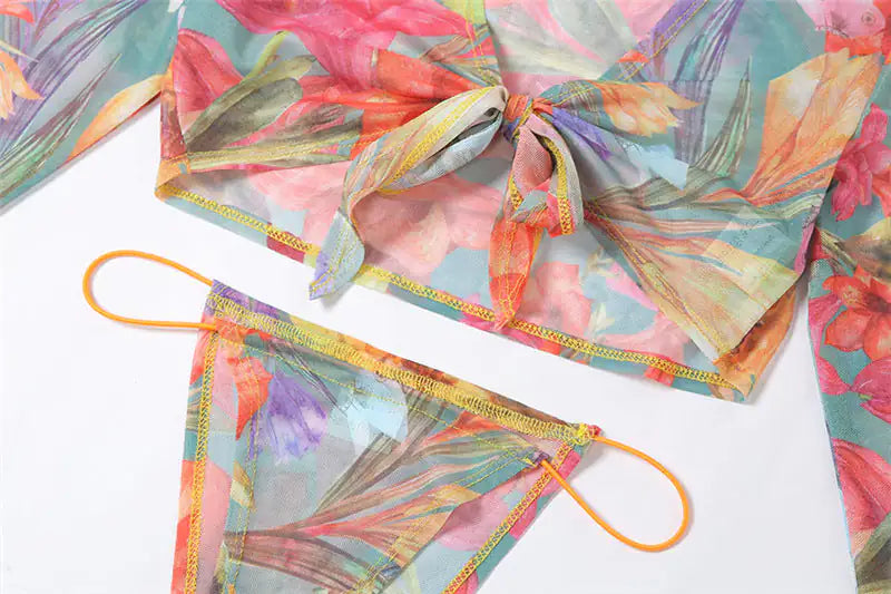 Conjunto de falda de malla floral
