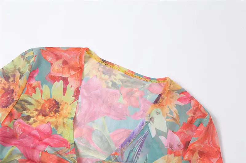Conjunto de falda de malla floral