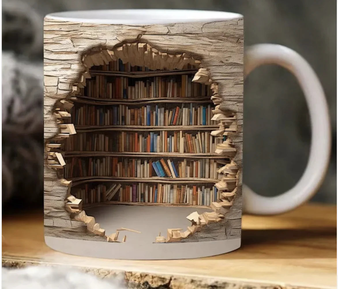 Taza de cerámica con estantería 3D y diseño de espacio creativo