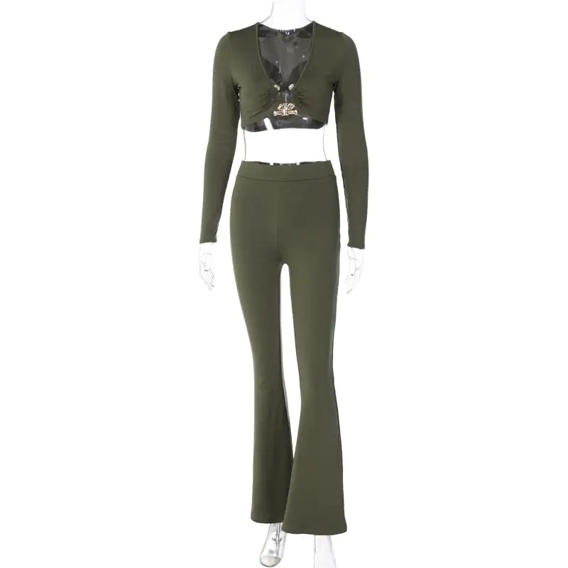 Conjunto de pantalones acampanados de canalé