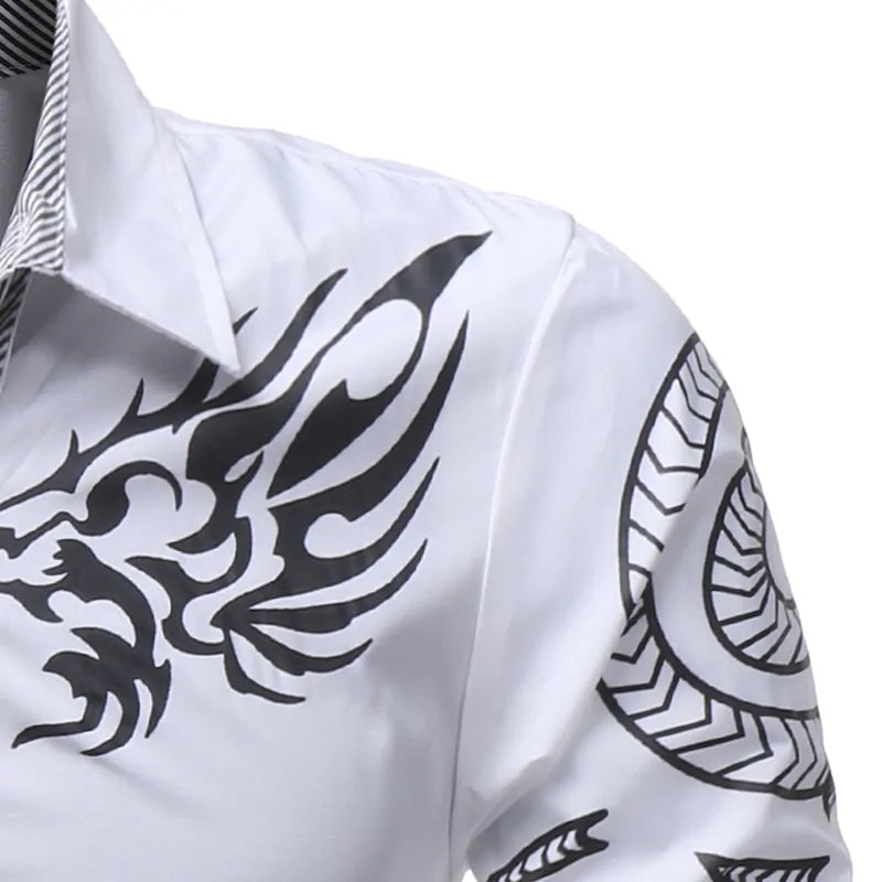 Camisa de vestir de manga larga para hombre con dragones