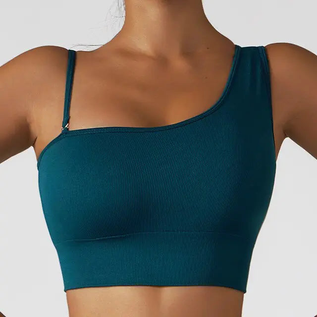 Tops de yoga sexys con hombros oblicuos para verano