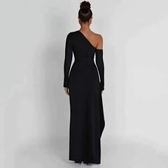 Slant Off-Shoulder High-Slit Evening Dress