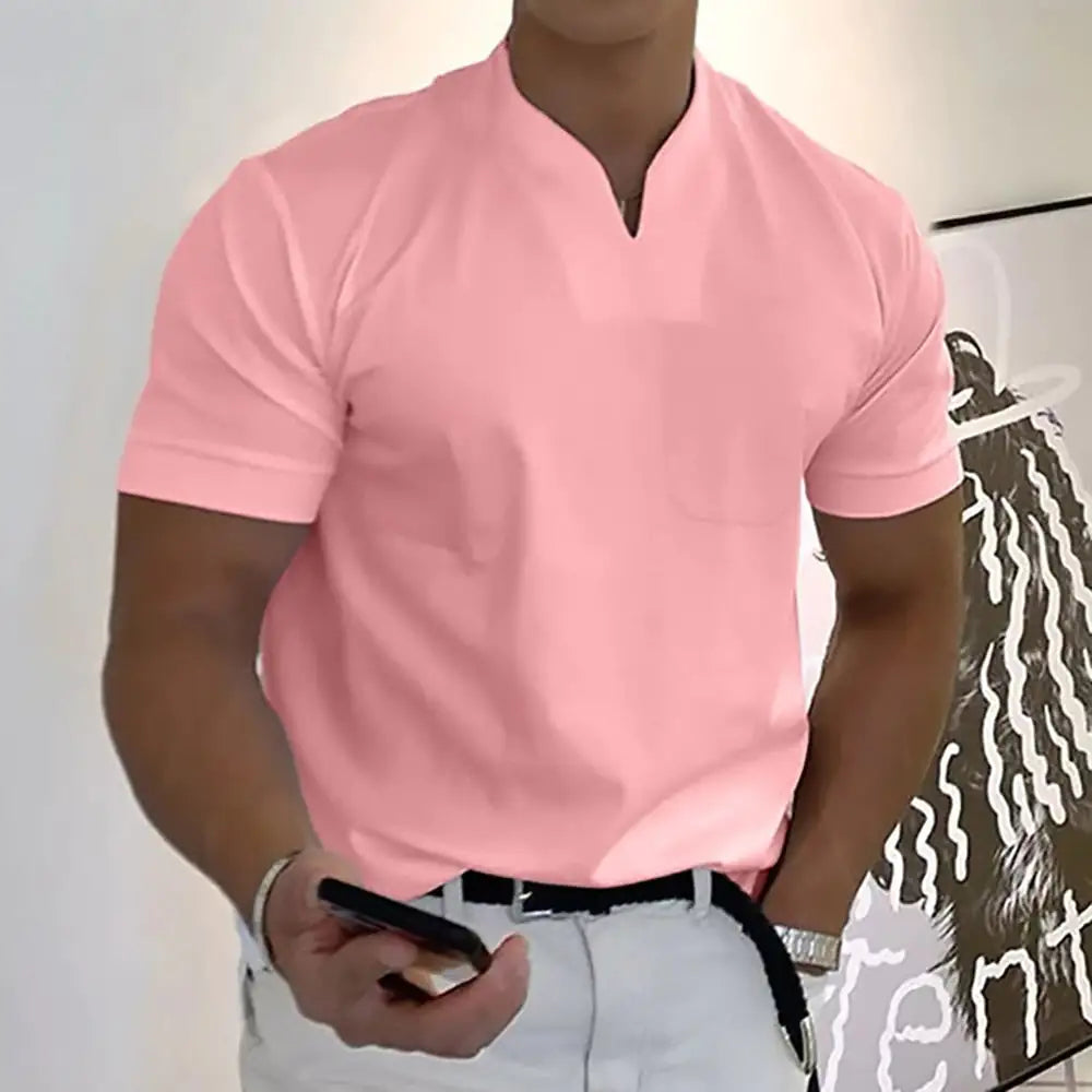 Camisa informal de verano con cuello en V y manga corta para hombre