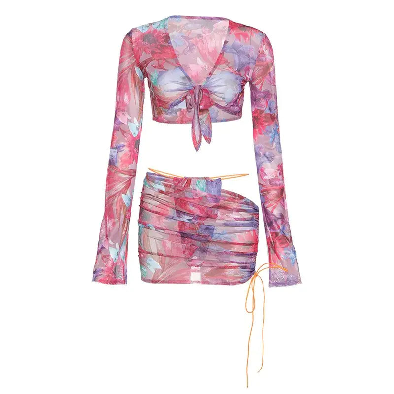 Conjunto de falda de malla floral