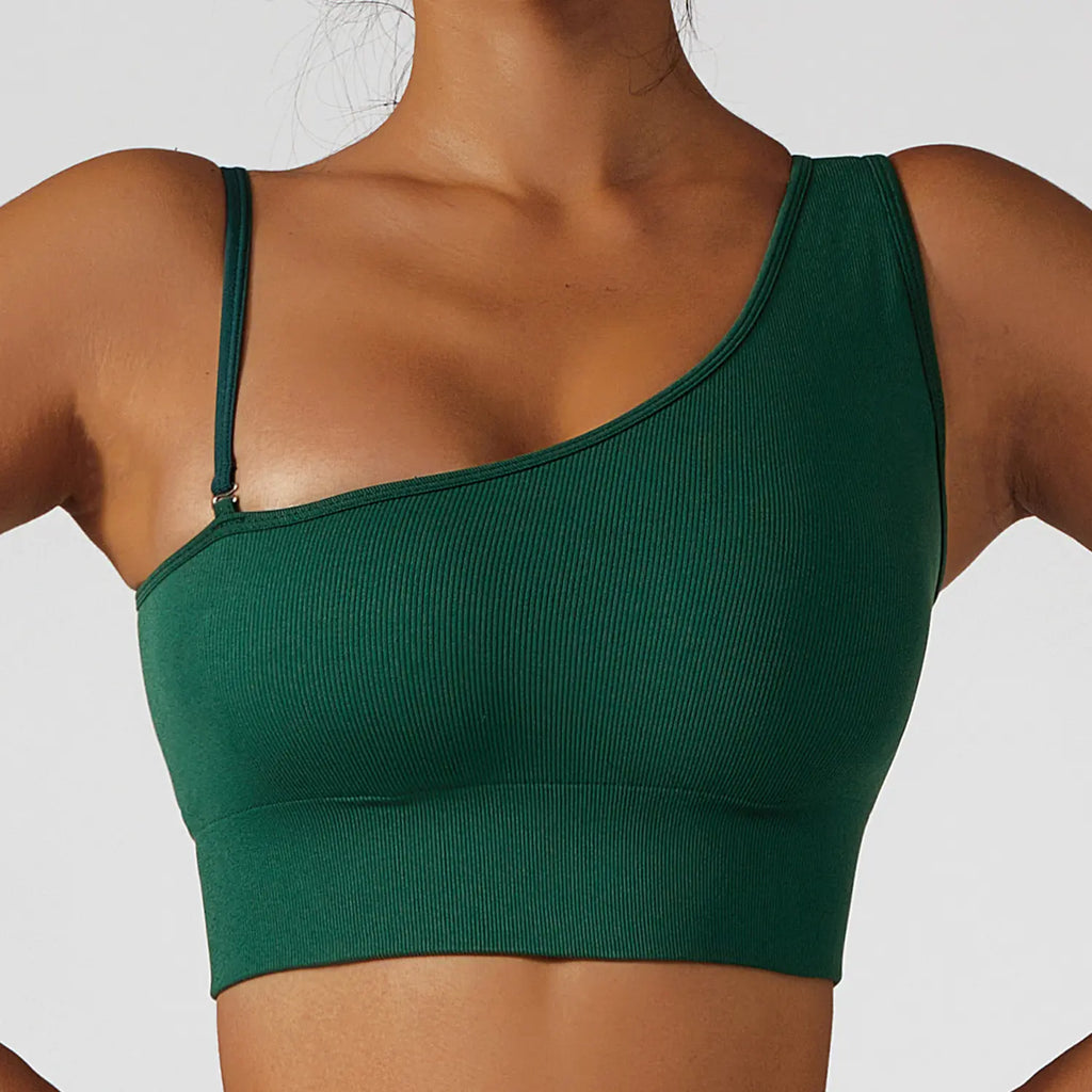 Tops de yoga sexys con hombros oblicuos para verano