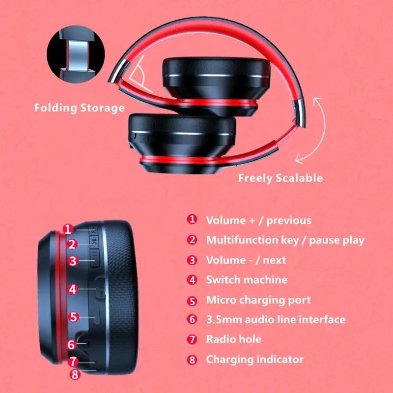 Auriculares para juegos con Bluetooth, plegables y con diadema