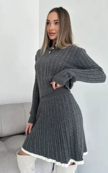 Vestido tipo suéter de punto con botones y manga larga para mujer