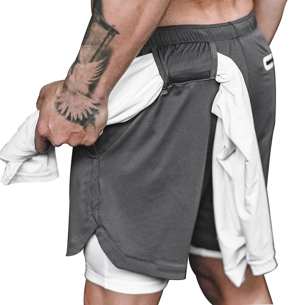 Pantalones cortos para correr 2 en 1 con forro de bolsillo incorporado