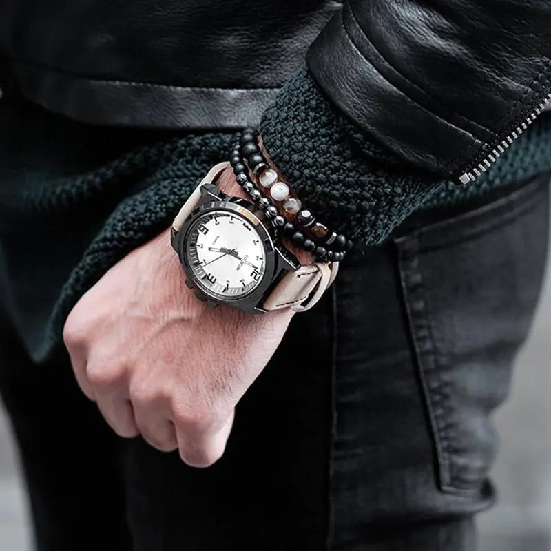 Pulsera doble de cuentas de Buda con mantra de hematita negra y cuentas de piedra natural