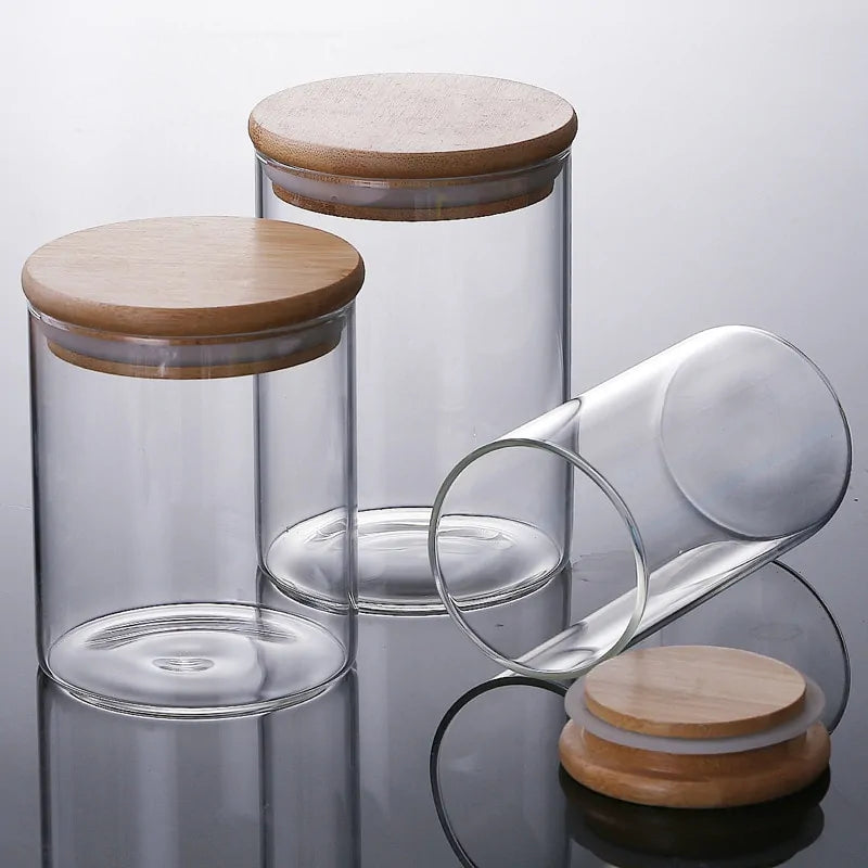 Recipientes para almacenar alimentos de vidrio de borosilicato recubierto de bambú
