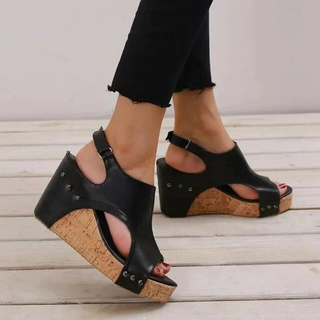 Sandalias ortopédicas retro con tacón alto y plataforma