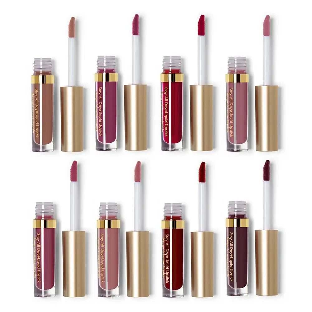 8 piezas de brillo de labios profesional, maquillaje resistente al agua, lápiz labial mate no pegajoso