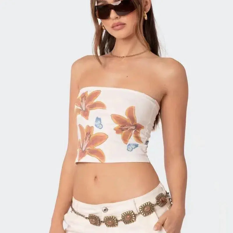 Estilo estético, flor, blanco, chica sexy, ropa de calle