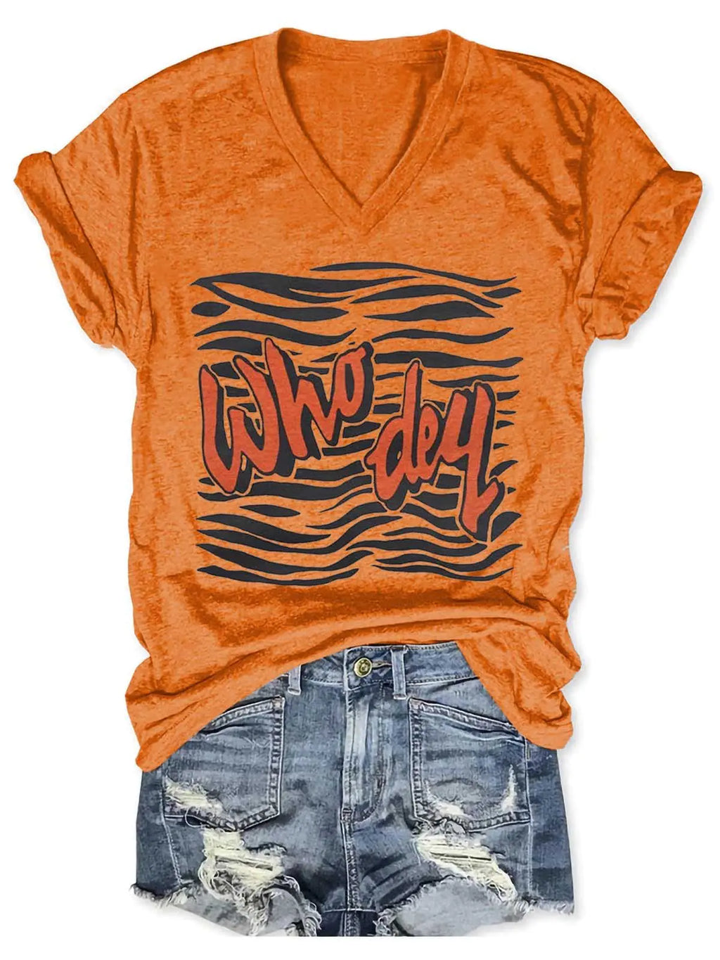 Camiseta con cuello en V de mujer que dice tigre