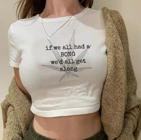 Camiseta corta con estampado de marihuana