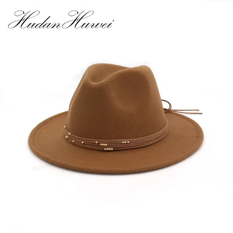 Sombreros Fedora de fieltro de lana con ala ancha y plana de moda