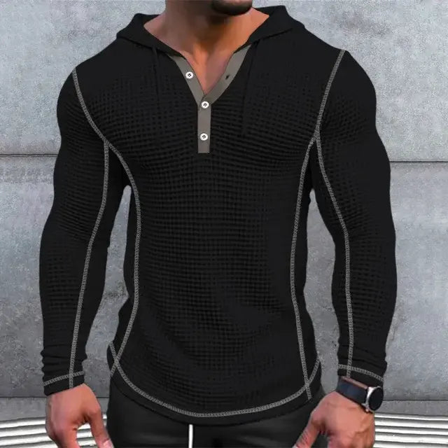 Camisetas casuales con capucha y botones de manga larga