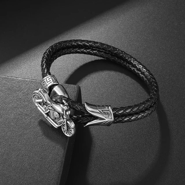 Pulsera clásica de cuero multicapa tejida a mano
