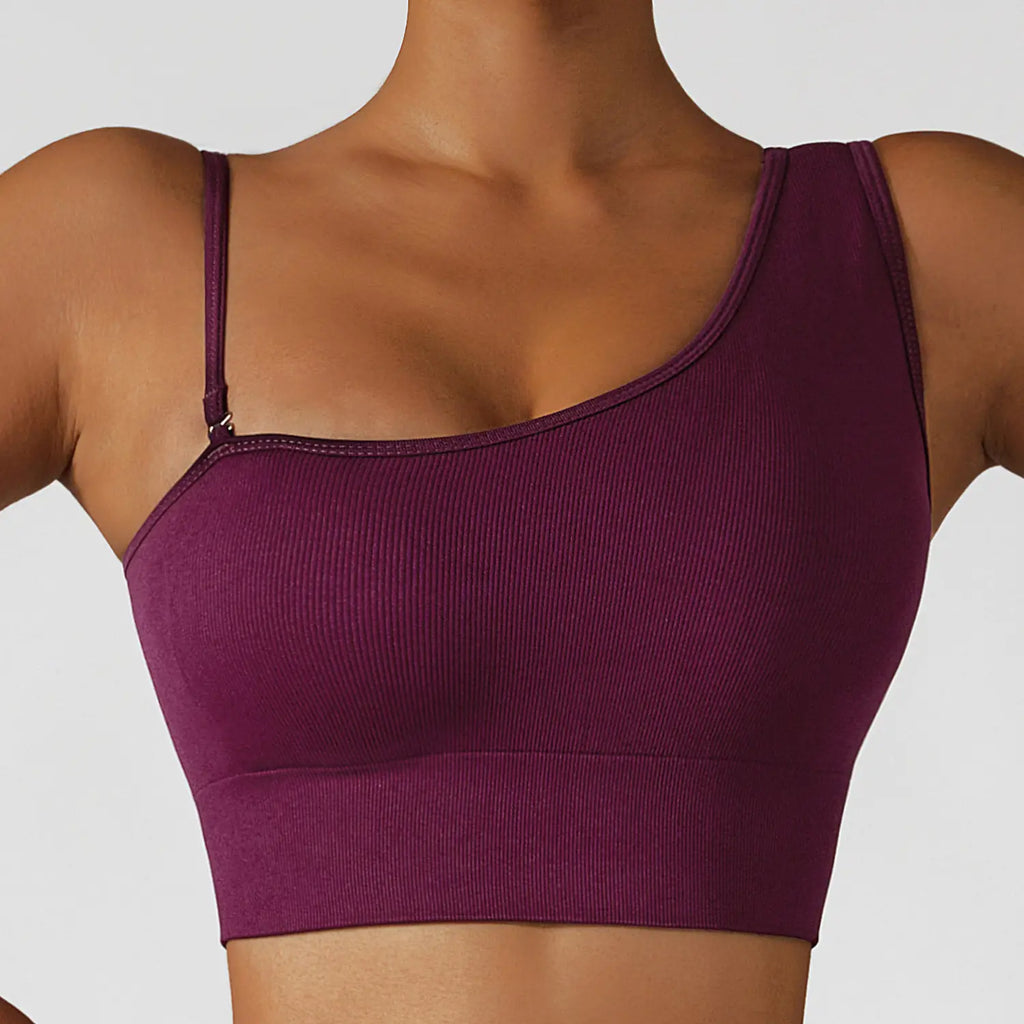 Tops de yoga sexys con hombros oblicuos para verano