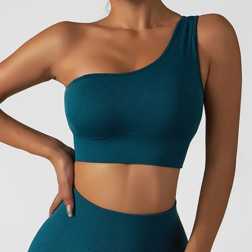 Tops de yoga sexys con hombros oblicuos para verano