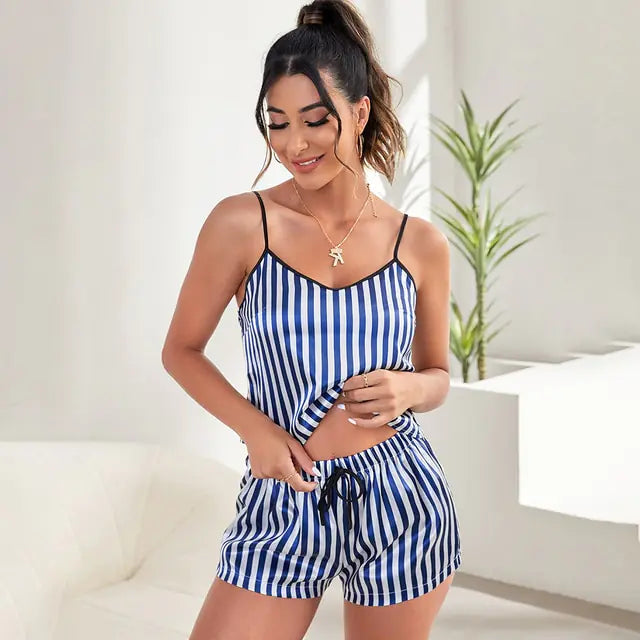 Conjunto de pijama sexy a rayas para mujer