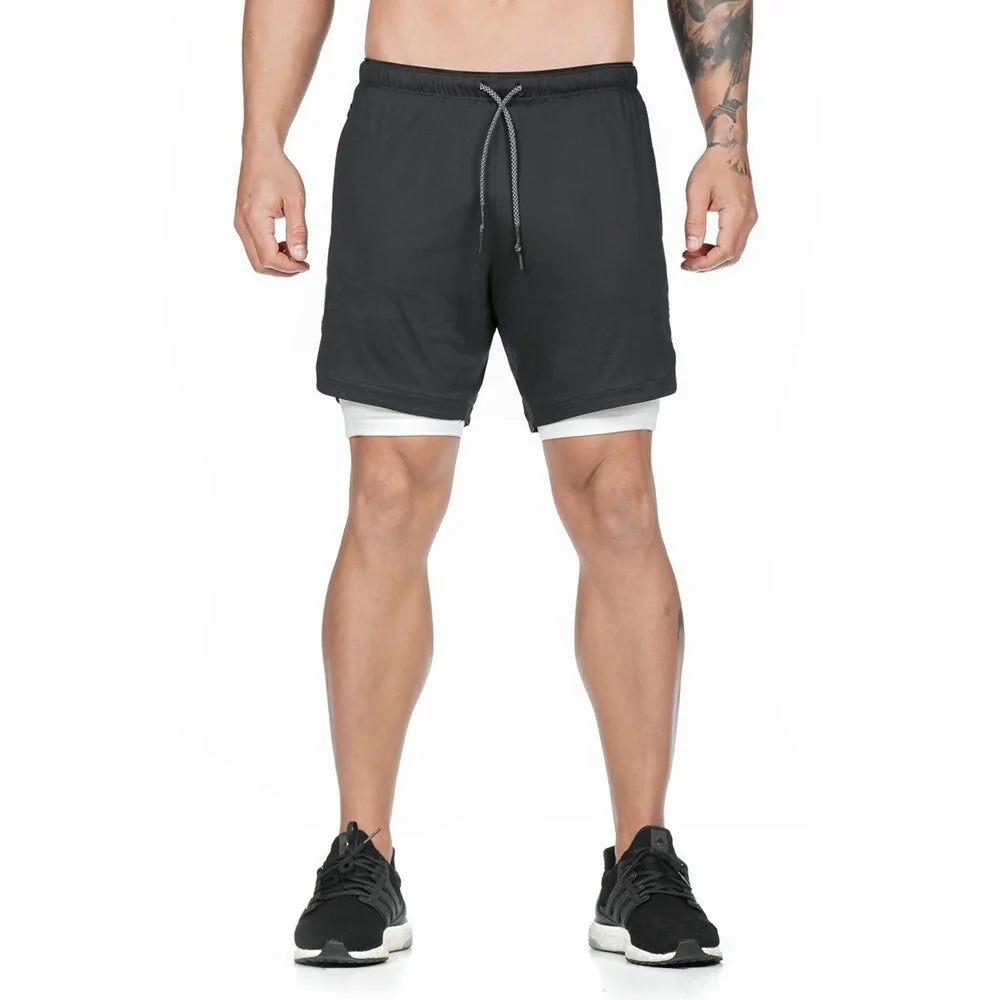 Pantalones cortos para correr 2 en 1 con forro de bolsillo incorporado