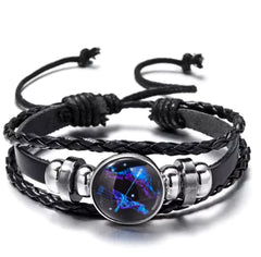 Luminous Zodiac Constellation Braided Couples Leather Bracelet for Men